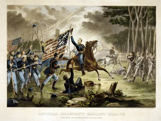 Generaal Kearneys dappere aanval, bij de Slag om Chantilly, Va., 1 september 1862, uitgegeven 1862